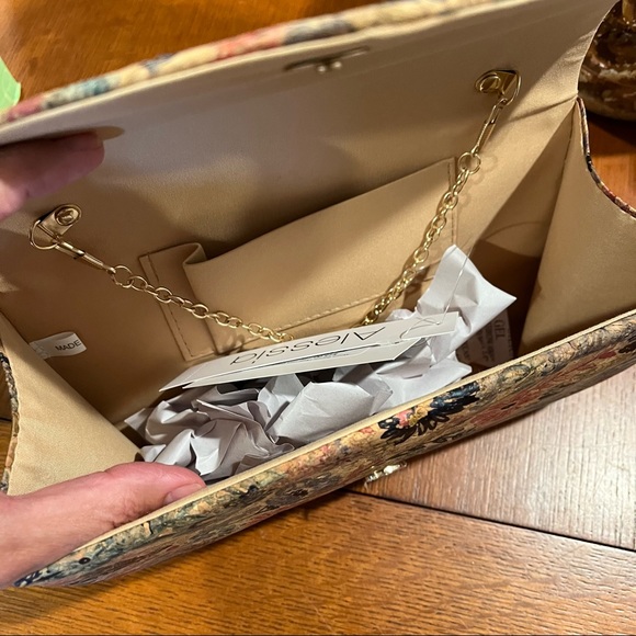 Cork Floral Blue Print  Clutch or Convertible Crossbody by Alesia - Picture 6 of 8